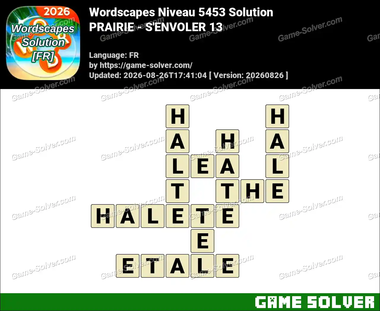 Wordscapes Français Niveau 5453 Solution — PRAIRIE – S’ENVOLER 13